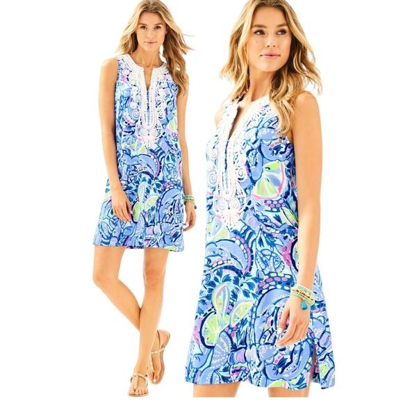 Lilly Pulitzer Carlotta Stretch Shift Dress Blue Peri Pinch Pinch Womens 8 Beach - Picture 1 of 14